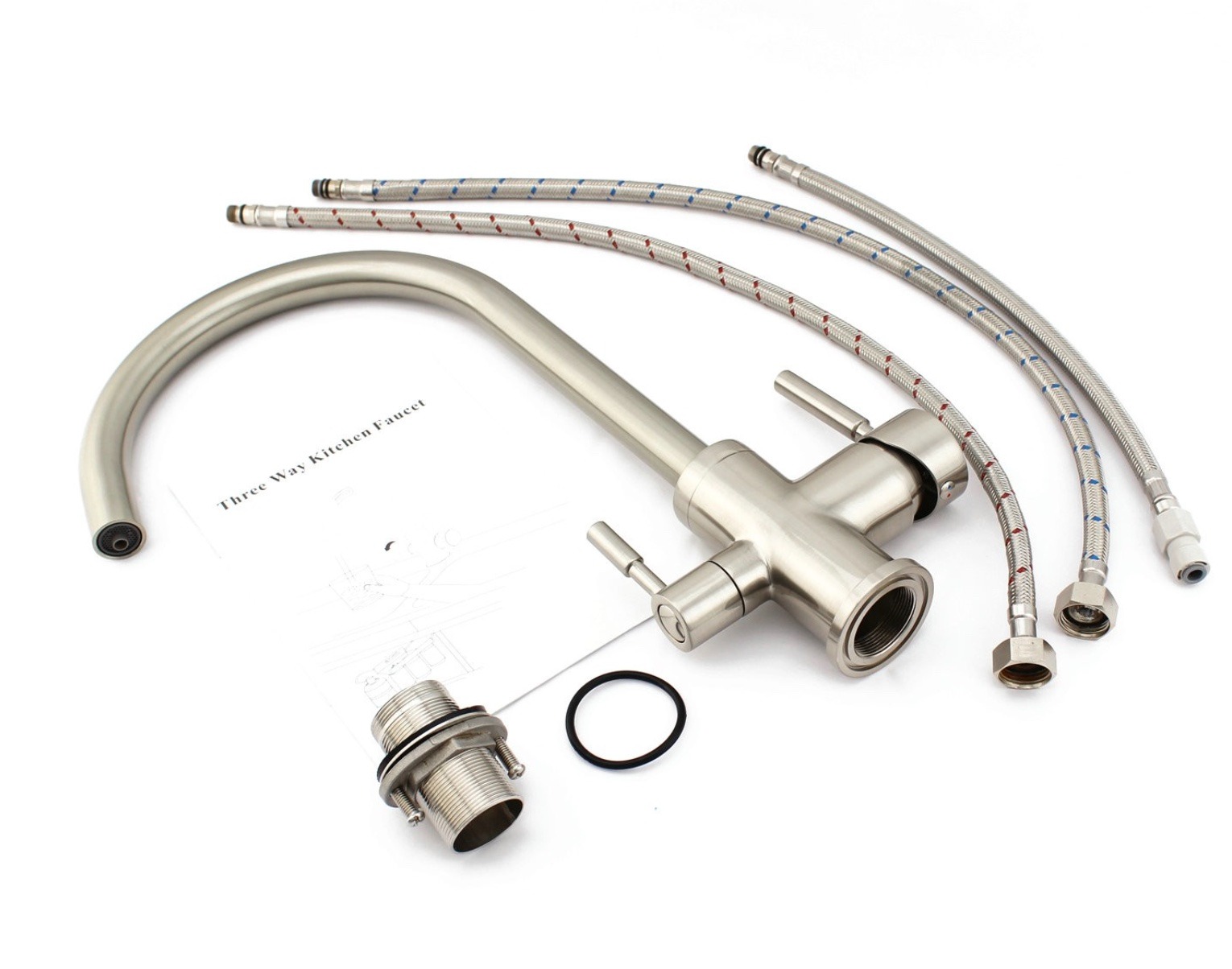 Massief Messing 3-wegkraan DG-B3302-NK Geborsteld Nikkel